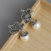 Faux Pearl Pendant Butterfly Design Shiny Rhinestone Inlaid Dangle Earrings for Women Retro Bohemian Style - Image 3