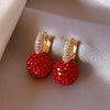 Red Cubic Zirconia Ball Dangle Earrings for Women Golden Color U Shaped Crystal Drop Earring Party Jewelry - Image 1