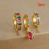 3PCS Colorful Cubic Zirconia Stainless Steel Hoop Earrings Set for Women Pendant Water Drop Earring Cartilage Piercing Jewelry - Image 18