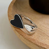 Silver Unique Ring For Women Jewelry Finger Adjustable Vintage Black Heart Ring For Party Birthday Gift - Image 1
