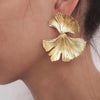 Ginkgo Biloba Dangle Earrings for Women Gold Color Metal Statement Drop Earrings Boucle D'Oreille Unusual Earrings - Image 1