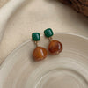 Vintage Maillard Coffee Tone Clip on Earrings for Non Pierced Retro Style Brown Resin Tiger Eye Stone Artistic Women Ears Clips - Image 8