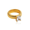 Chunky Striped Ring with Square Crystal in Gold-Tone - Image 8