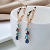 585 Rose Golden Earrings For Women Blue Zircon Leaf Long Dangle Earrings Wedding Jewelry - Image 3