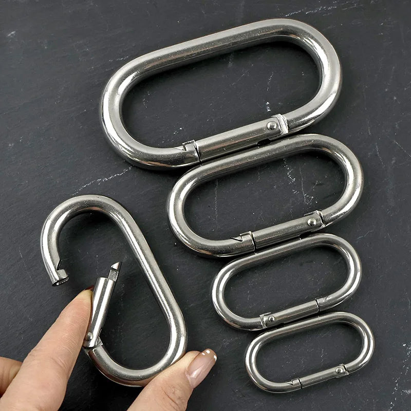 1-5Pcs Oval Coil Spring/50/65/80mm Heavy Duty 304 Stainless Steel O Ring Snap Hook Quick Release Rings Carabiner Buckle - Image 1