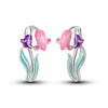 Colorful Cubic Zirconia Huggie Hoop Earrings in Flower Butterfly and Clover Designs - Image 10