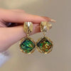 Hollow Frame Green Rhombus Resin Dangle Earrings for Women Vintage Golden Metal Square Drop Earrings Geometry Jewelry - Image 5