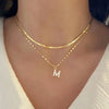 Gold Plated Pave Zirconia Letter Necklace Stainless Steel Herringbone Lip Chain Layered Initial Necklace Sets For Women - Image 1