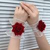 1set Dark Gothic Red Rose Wristband Flowers Mesh Hand Ornaments Fake Sleeve Detachable Lace Wrist Bands Bracelets Accessories - Image 7