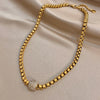 Punk Chunky Stainless Steel Wheat Ears Thick Chain Necklace Simple Gold-Plated Zircon Beads Pendant Choker Necklace for Women - Image 5