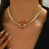 Double Layered Knot Snake Chain Choker Necklace Gold Silver Minimalist Herringbone Daily Office Jewelry Adjustable - Image 1