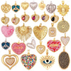 Brass Heart with CZ Zirconia Paved Charm Pendant, Gold Plated Zircon Jewelry Finding Supplies - Image 1