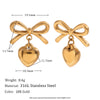 Bow Shaped Heart-shaped Earrings 316L Stainless Steel Jewelry Gold Plated Earrings for Women - Image 7