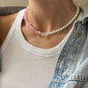 Imitation Pearl and Stone Bead Choker Necklace with Heart Pendant - Image 1