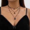 Gothic Multi Layered Black Droplet Crystal Pendant Necklace Set for Women Vintage Black Metal Link Chain Choker Neck - Image 1
