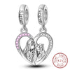 Silver Charm Bead Mother's Day Love Heart Family Charm Bead Pendant Fits Bracelet Womens Jewelry Gifts - Image 31