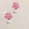 Pink Crystal Snowflake Stud Earrings for Women Imitation Pearl Design Sweet Romantic Earrings Jewelry Accessories - Image 5