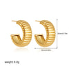 Gold Plated Wide C-shape Metal Ribbed Hoop Earrings for Women Geometric Round Stainless Steel Earring Jewelry - Image 9