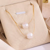 Double-Layer Snake Chain Choker Necklace with Imitation Pearl Pendant in Gold-Tone - Image 4
