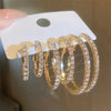 3 Pairs Full Shiny Rhinestone Hoop Earrings Different Size Gold/Silver Color Earrings For Women Simple Jewelry - Image 3