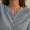 Imitation Pearl Choker Necklace with Long Ribbon Bow Tie - Image 8