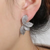 Shiny Micro-set Zircon Leaf Earrings for Women CZ Symmetrical Earring Wedding Jewelry - Image 5