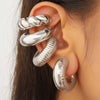 Chunky Ear Cuff Set Non Pierced Cartilage Earring Stackable Silver Tone Minimalist Textured Jewelry Accessory Art Set - Image 4