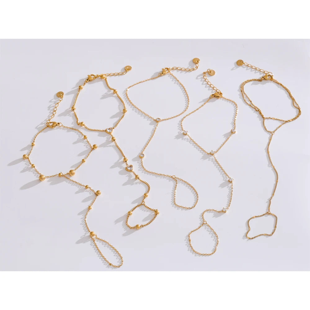 Stainless Steel Zircon Beads Back of Hand Chain Finger Bracelet Chic Sexy Jewelry Gift - Image 1