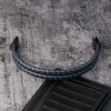 Men Black Blue Braided Leather Bracelet Double Band Bangle - Image 4