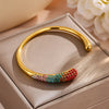Open Stainless Steel Bracelet with Pearl Look and Water Drop Stone Accents - Image 2