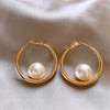 High End Gold Color Metal Circle Pearl Hoop Earrings Temperament Ear Jewelry Gothic Earrings for Women's Accessories - Image 5