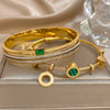 Retro Charm Stainless Steel Green Rhinestone Stone Cuff Bracelets Set for Women Cuff Bracelets Daily Party Gift - Image 2
