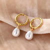 Simple Temperament Teardrop-shaped Imitation Pearl Pendant Stainless Steel Hoop Earrings for Women Daily Commuting Jewelry Gifts - Image 3