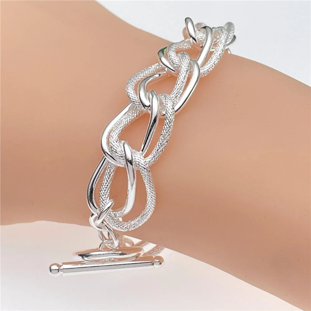 silver bracelet double ring bracelet women engagement jewelry gift - Image 1