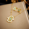 316L Stainless Steel Tree of Life Turquoise Golden Necklace Earrings For Womens Party Gift Jewelry Set - Image 7