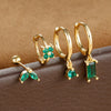 4PCS Green Crystal Zircon Stainless Steel Hoop Earrings Set For Women Daily Versatile Square Earring Piercing Jewelry - Image 4
