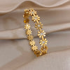 Delicate Zircon Flower Cuff Bangle Bracelets for Women Glossy Gold Plated Stainless Steel Wristband Bracelet Jewelry - Image 9