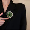 Green Oval Sunburst Brooch with Clear Accents - Image 2