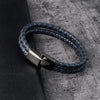 Men Black Blue Braided Leather Bracelet Double Band Bangle - Image 3