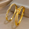316L Stainless Steel Inlaid Zircon Star Twisted Flower Cuff Bracelet Bangle For Women Men Stackable Charm Jewelry - Image 3