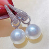 Pearl Dangle Earring for Women Bling Cubic Zirconia Elegant Silver Jewelry - Image 1