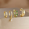 Four-Piece Stainless Steel Hoop Earring Set with Star and Leaf Motifs - Image 11