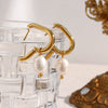 Jewelry Stainless Steel Gold Plated U Shape Freshwater Pearl Drop Hoop Ring Earrings For Woman - Image 5