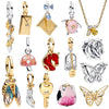 Silver Glass Slipper Charm Pink Envelope Floral Tulip Golden Key Sword Bee Cicada Butterfly Beads Necklace Fit Bracelet - Image 1