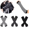 Striped Fingerless Gloves Arm Warmers Cotton Elbow Protection Warm Bracelet Gloves for Cold Weather Daily Casual Outdoor Wear - Image 1