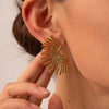 Statement Retro Half Sun Design Stainless Steel Stud Earrings For Women Fan-shape Gold Color Personality Vacation Jewelry Gift - Image 2