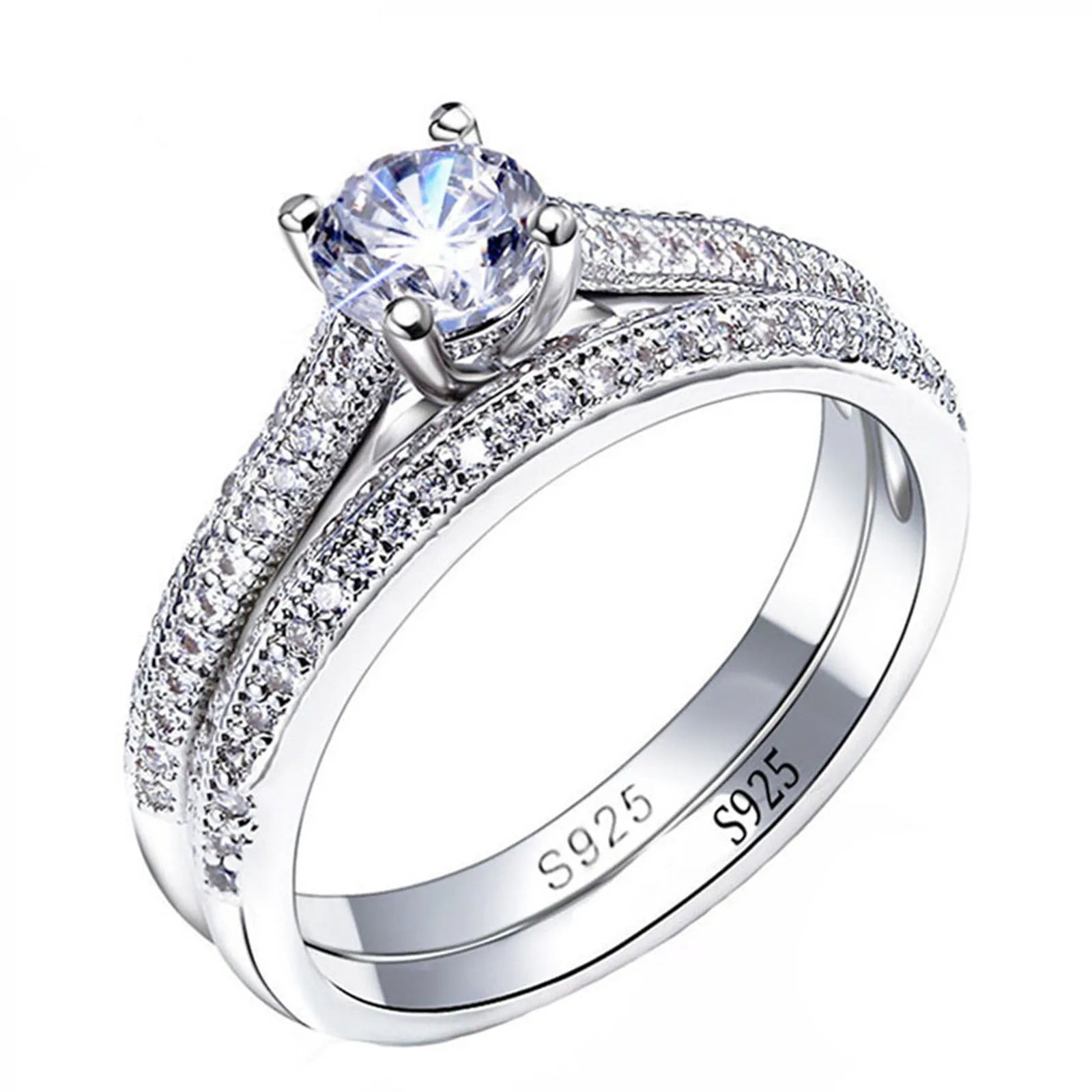 1 pair Vintage Halo Silver Wedding Ring Set For Women Lady Anniversary Gift Jewelry Bulk Sell - Image 1