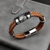 Brown 316L Stainless Steel Irregularly Cracked Man Bracelet Braided Leather Men's Jewelry Items - Image 4
