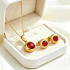 Simple 304 Stainless Steel Round Inlaid Crystal Color Birthstone Lucky Stone Pendant Necklace Earrings Set For Woman - Image 3