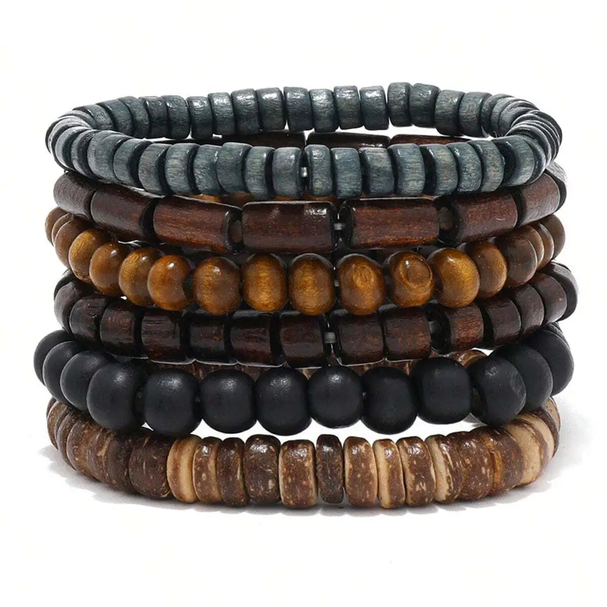 6/4PCS 3Style PU Wodeen Braided Wrap Leather Bracelet for Men Vintage Life Wood Beads Male Armband - Image 1